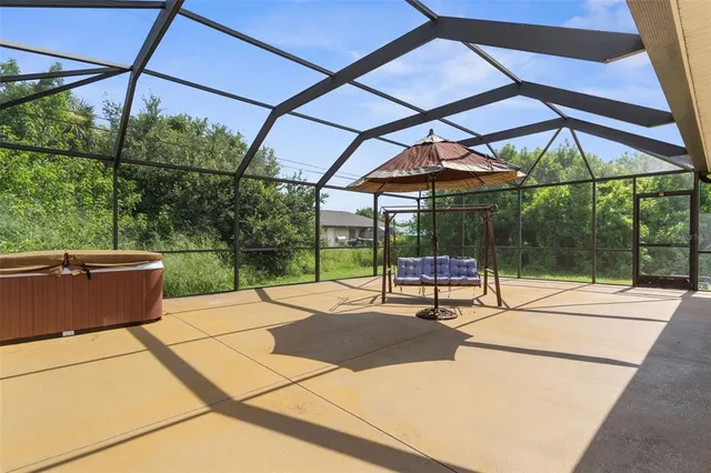 a building outdoor space with seating