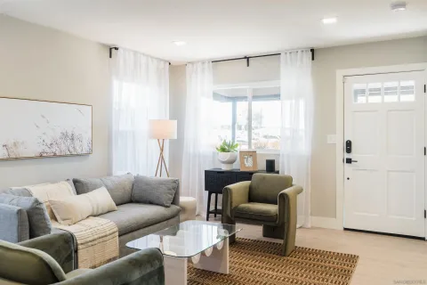 a living room with furniture and a rug