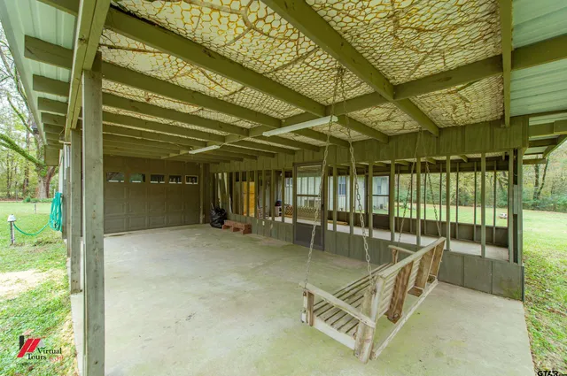 a building outdoor space with seating