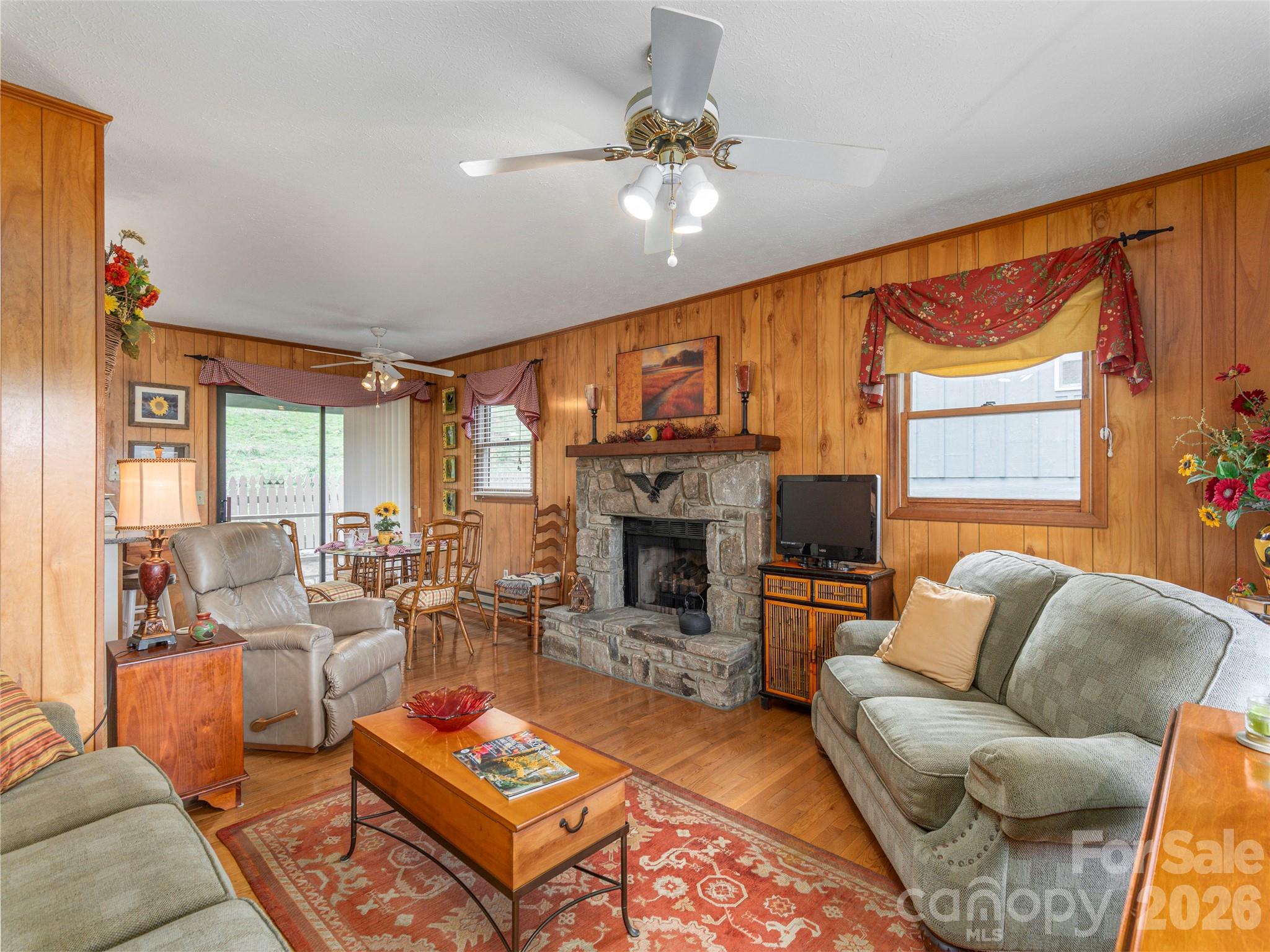 21 Flint Lane Maggie Valley, NC 28751 - Photo 7 of 30 a living room with furniture a fireplace and a flat screen tv