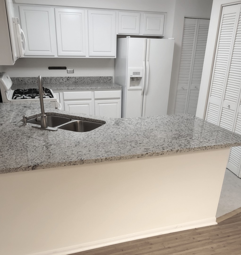 23 Taylor Court, Unit A Streamwood, IL 60107 - Photo 5 of 20 a kitchen with stainless steel appliances granite countertop a sink a refrigerator a counter top space and cabinets