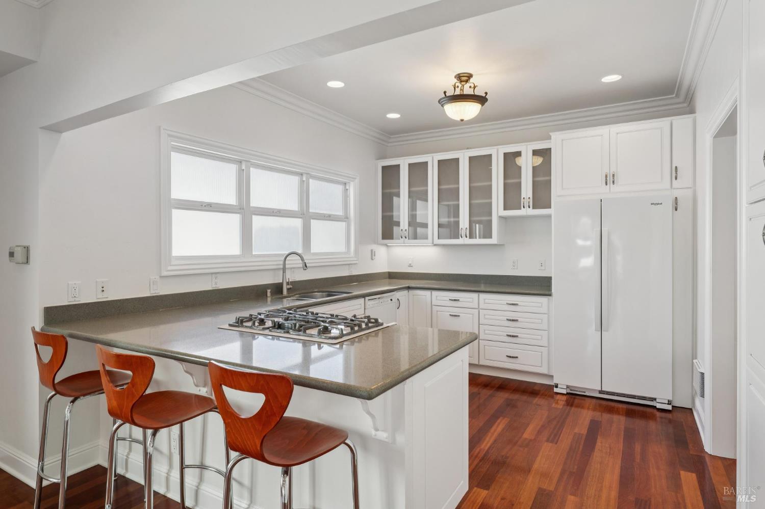 102 F Street San Rafael, CA 94901 - Photo 17 of 80 a kitchen with stainless steel appliances granite countertop a stove a sink and a refrigerator