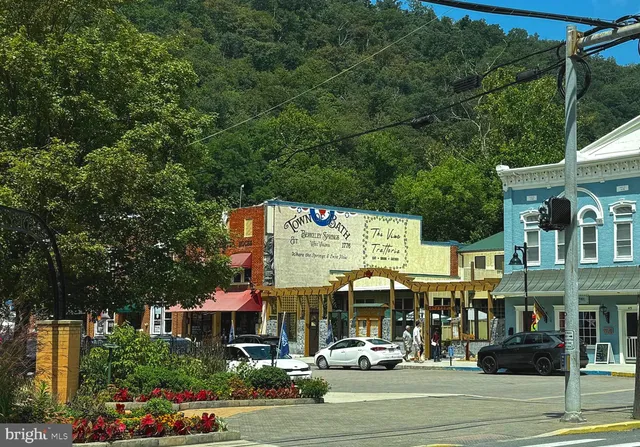 a front view of a building with street