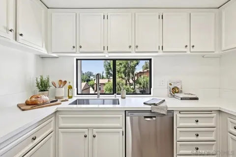 a kitchen with stainless steel appliances white cabinets and a sink