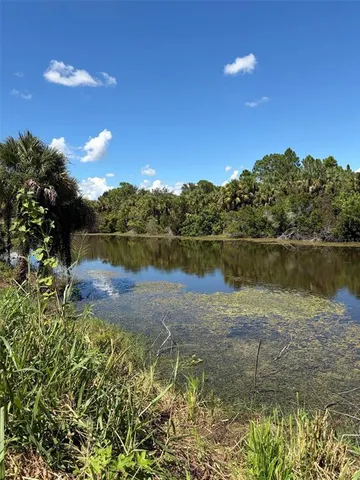 a view of a lake with houses in the back