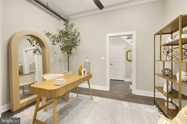 a view of a livingroom with furniture and a potted plant