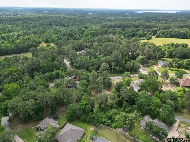 an aerial view of a houses with outdoor space and trees
