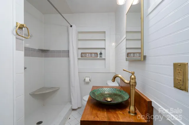 a bathroom with a sink a toilet and a shower