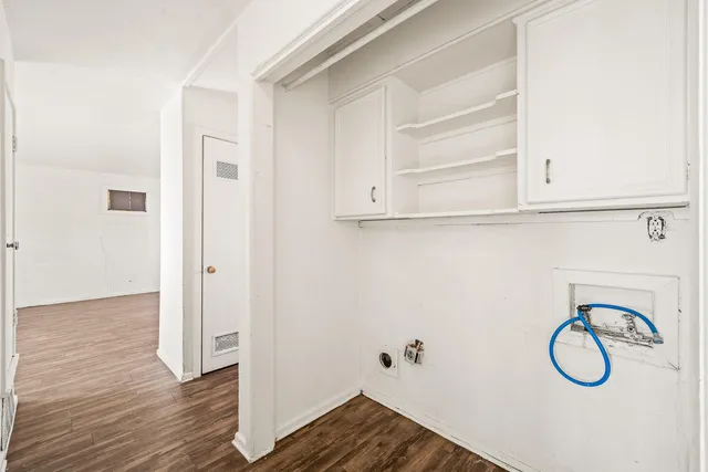 a view of a storage & utility room with wooden floor