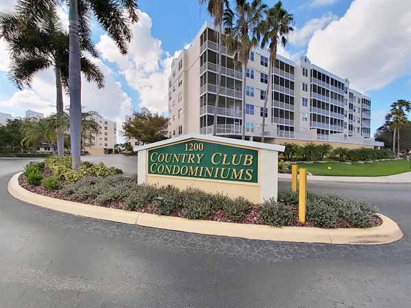 a view of a street sign of a building