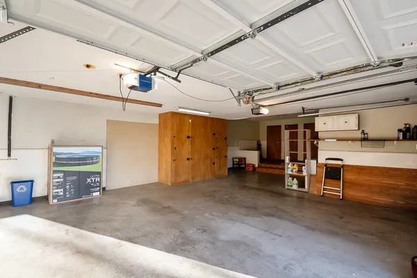 a view of a garage with furniture