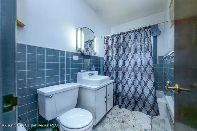 a white toilet sitting next to a shower curtain
