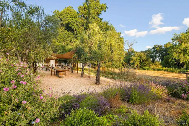 a view of swimming pool and sitting area