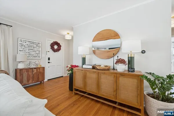 a living room with a couch and a table