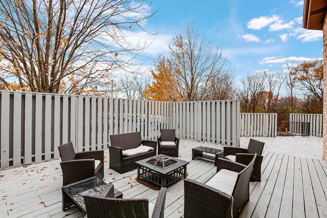 a view of a patio in backyard