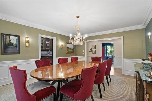 a hallway with seating space