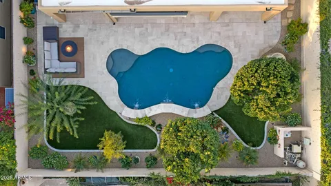 an aerial view of a garden