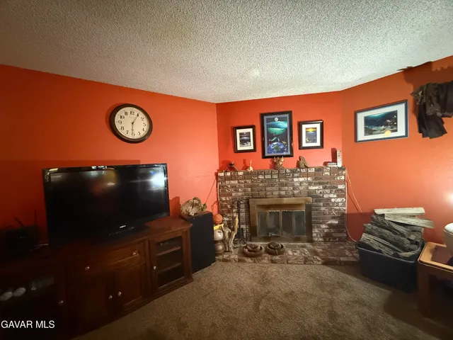 a living room with fireplace furniture and a flat screen tv