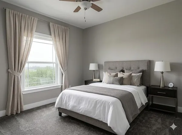 a bed sitting in a bedroom next to a window