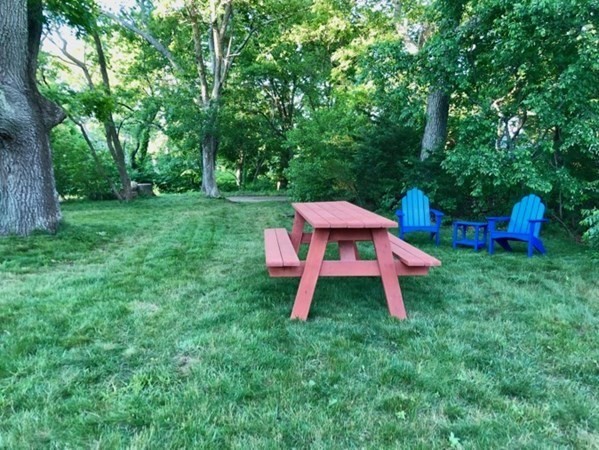5 Laurel Avenue Oak Bluffs, MA 02557 - Photo 24 of 25 a backyard of a house with table and chairs