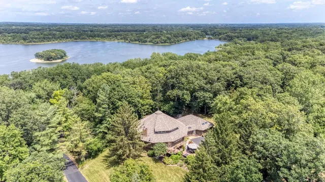 a view of a lake with a mountain in the background
