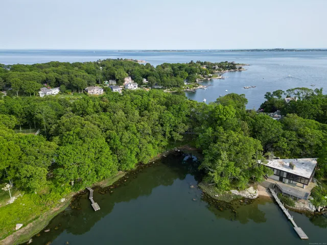 an aerial view of residential house with outdoor space and trees all around
