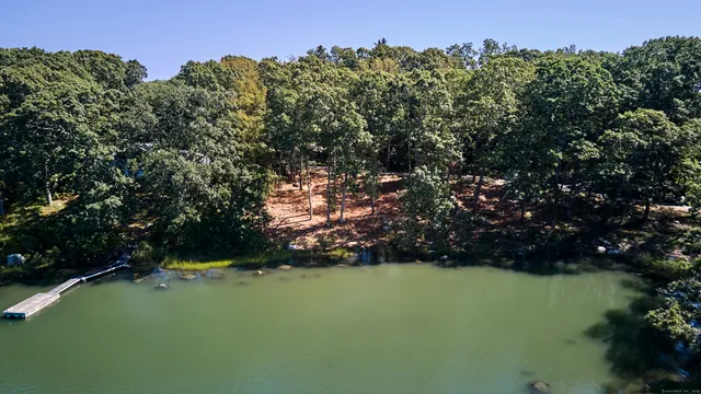 a view of a lake from a yard