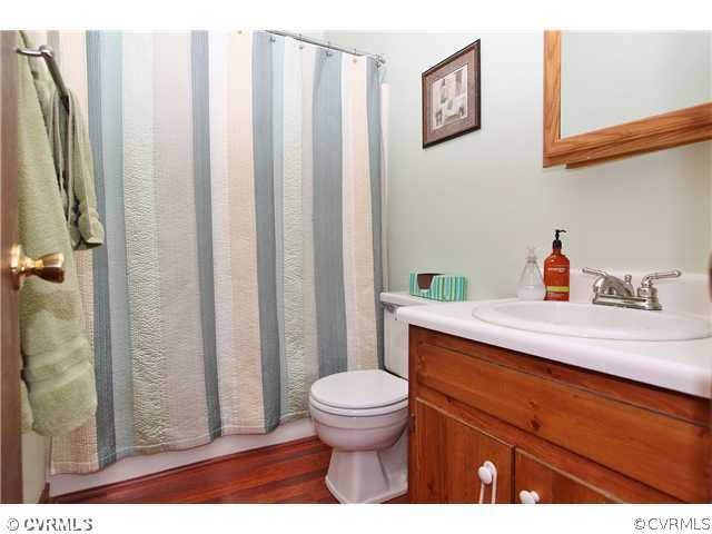 2919 Shiloh Church Road Midlothian, VA 23112 - Photo 13 of 24 a bathroom with a sink a toilet and a shower curtain