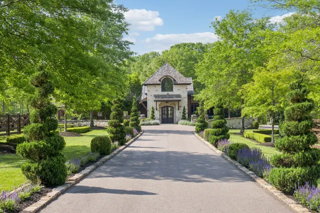 a view of a garden with a slide