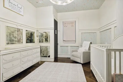 a view of a garden with small trees