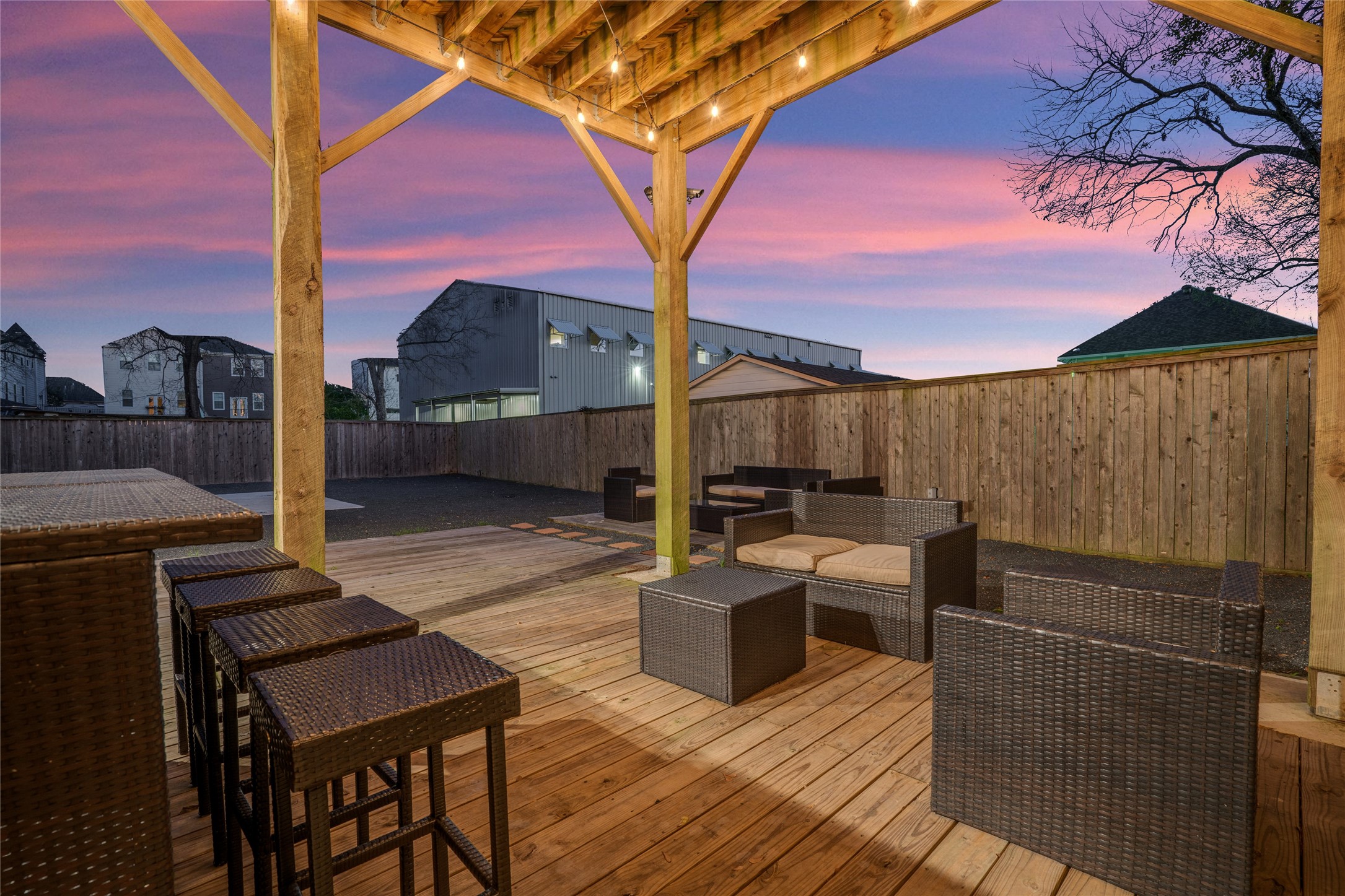 4119 Allen Street Houston, TX 77007 - Photo 5 of 50 The shaded space beneath the deck is currently set up as a cozy lounge, perfect for relaxing and enjoying the outdoors in comfort