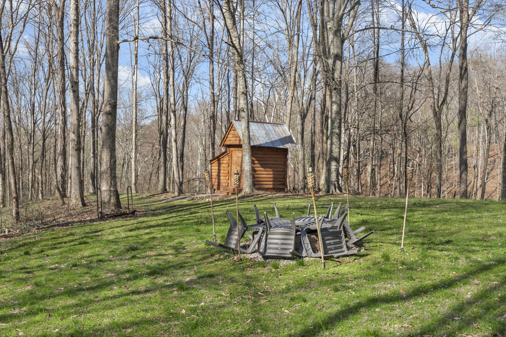 112 Settlers Point Road Fountain Run, KY 42133 - Photo 25 of 30 a view of a backyard with table and chairs and a large tree