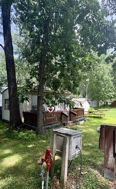 26-235 Woodhaven Sublette, IL 61367 - Photo 3 of 11 a backyard of a house with table and chairs a fire pit and large trees