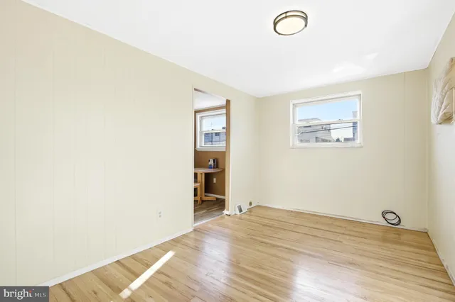 an empty room with a workbench