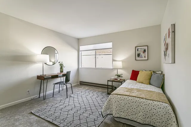a living room with furniture rug and window