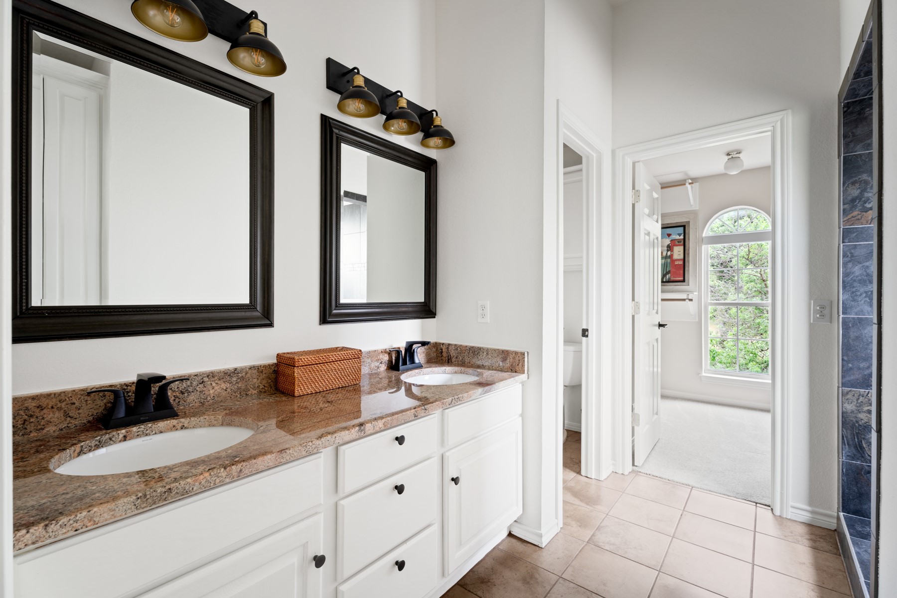 102 Hurst Creek Road Lakeway, TX 78734 - Photo 21 of 29 a bathroom with a granite countertop sink and a mirror