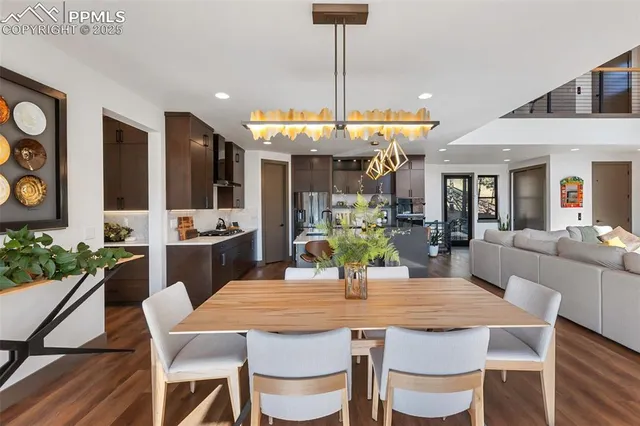 a dining room filled with furniture and window