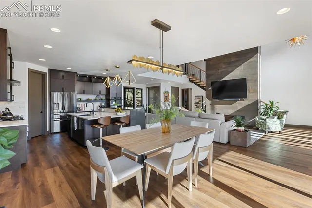 a view of kitchen dining table and chairs