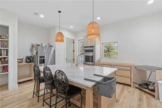 a table and chairs in a room