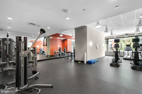 a view of a room with gym equipment