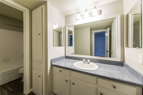 a bathroom with a sink double vanity and a mirror