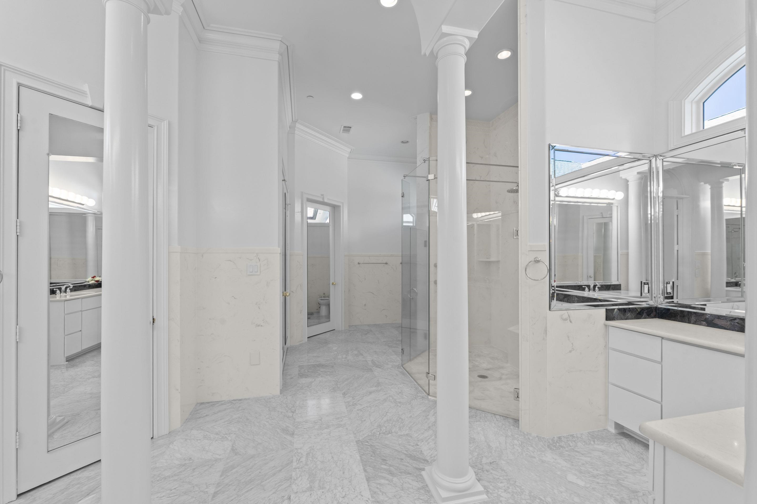 881 Bray Station Road Collierville, TN 38017 - Photo 21 of 40 Bathroom featuring a shower stall, ornamental molding, vanity, recessed lighting, and a wainscoted wall