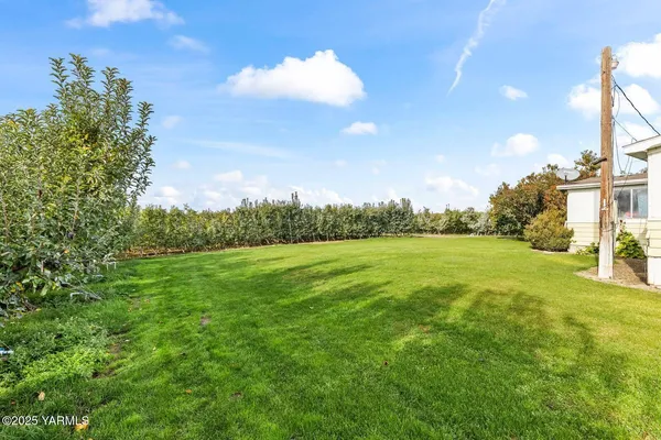 a view of a green field with wooden fence