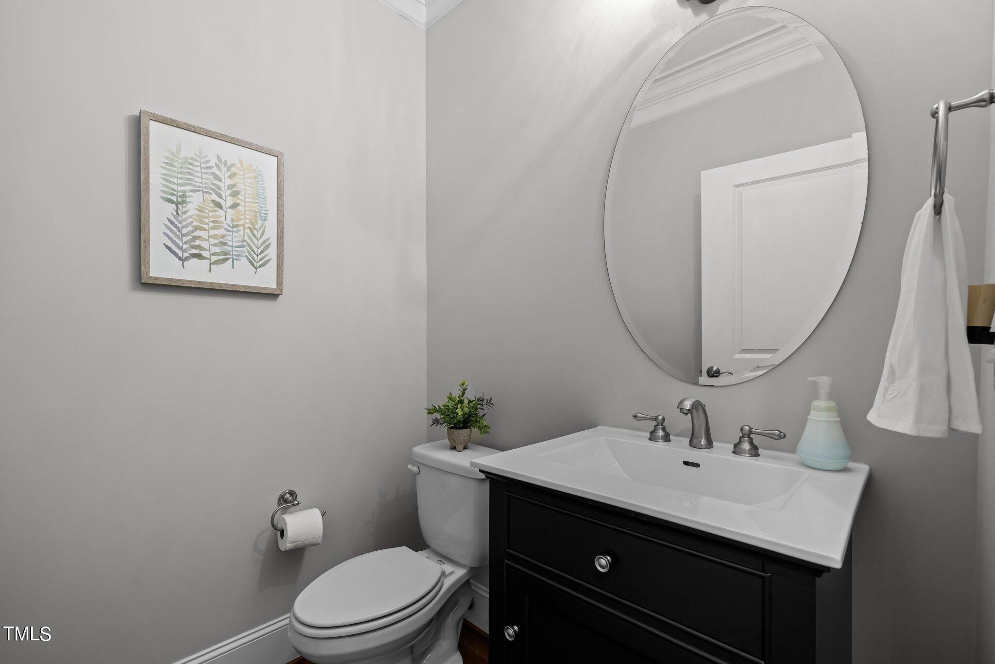504 Valleyshire Road Durham, NC 27707 - Photo 19 of 38 a bathroom with a toilet a sink and mirror