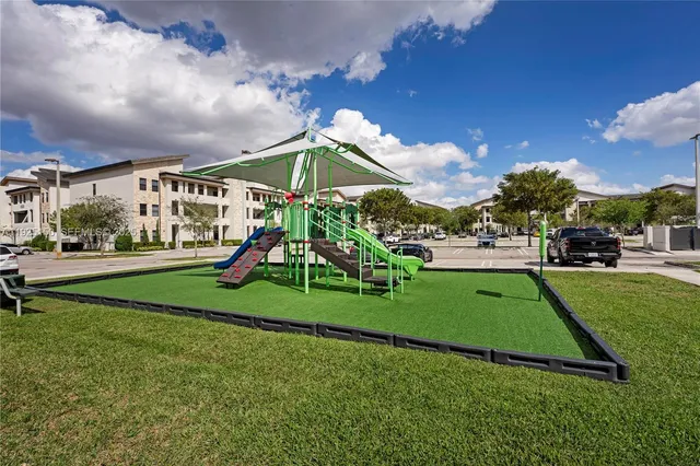 a view of a park with slide