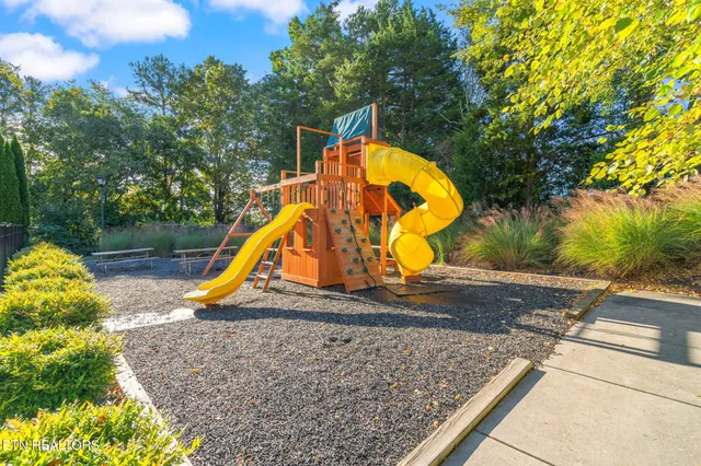 a view of a park with slide