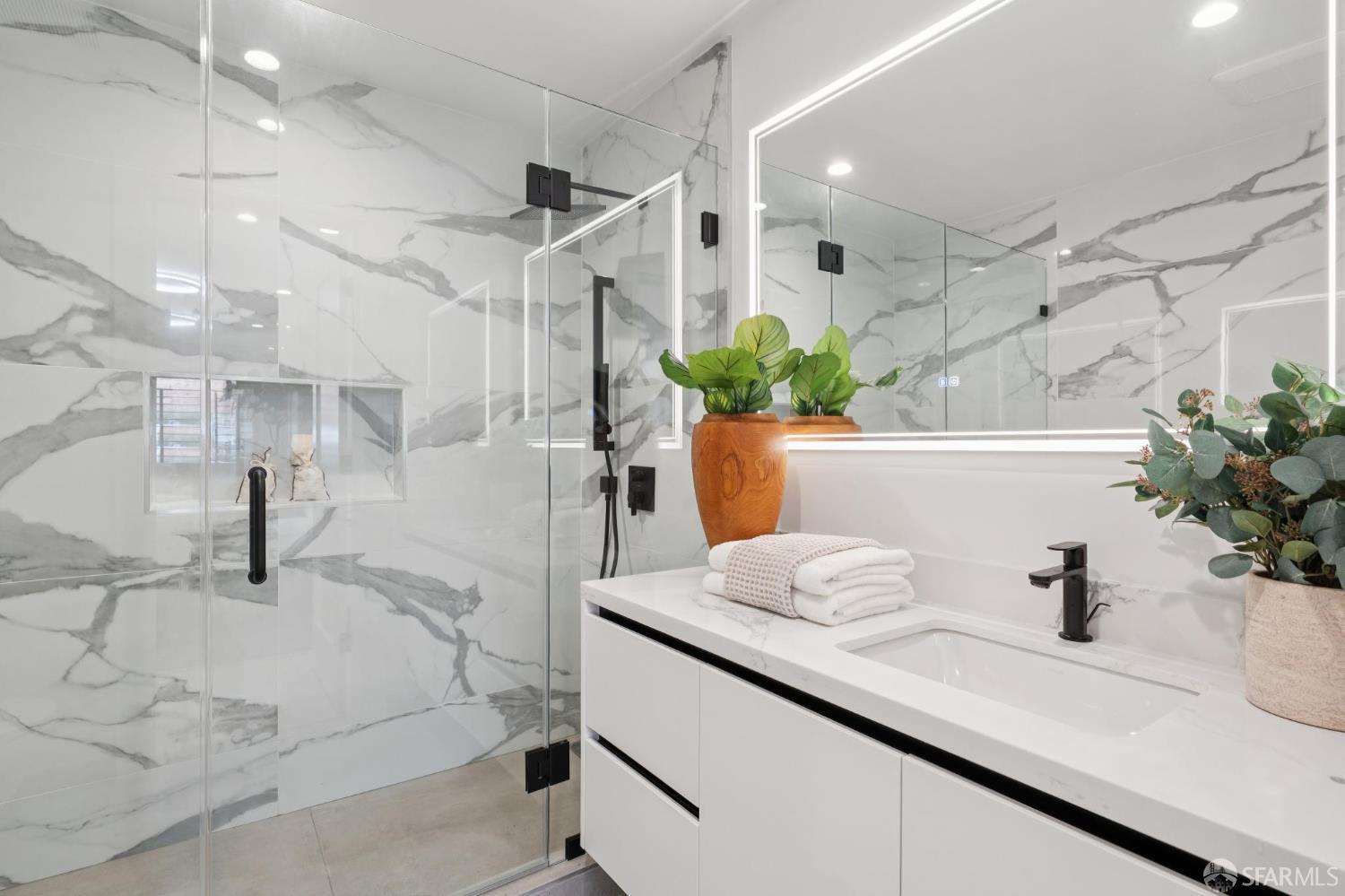 1726 30th Avenue San Francisco, CA 94122 - Photo 30 of 34 a bathroom with a sink a potted plant and a shower
