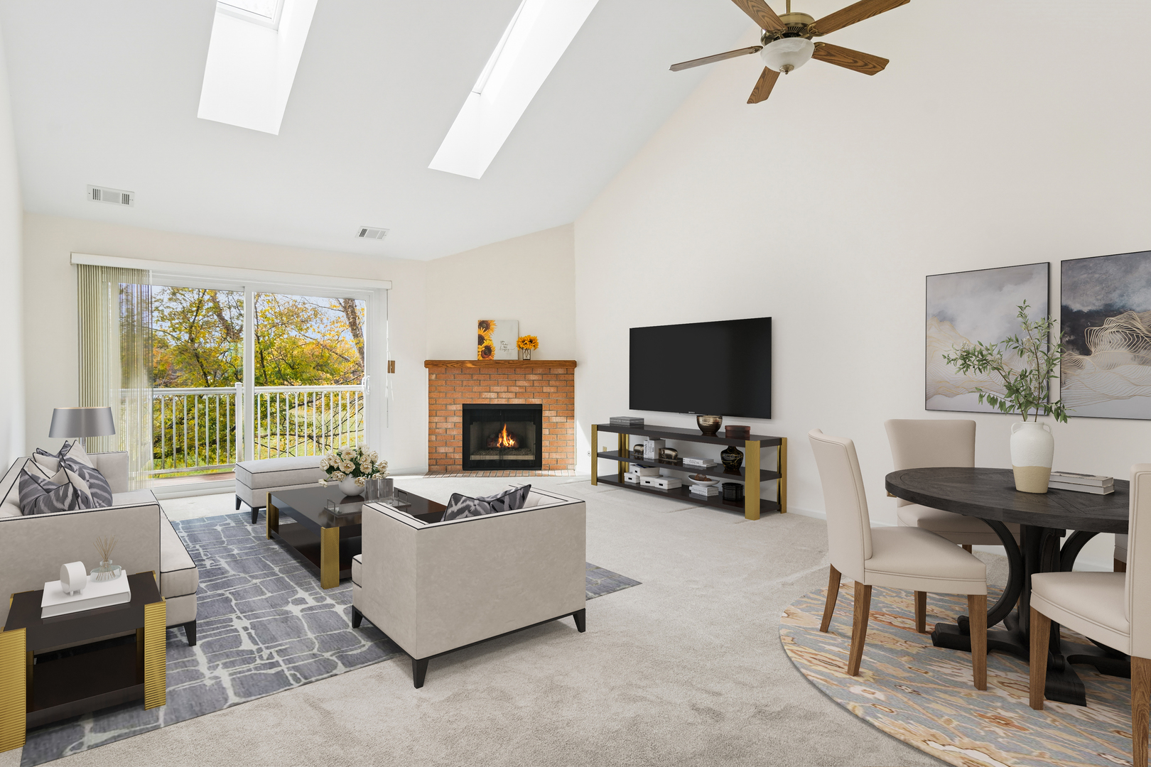 534 Park View Terrace, Unit 534 Buffalo Grove, IL 60089 - Photo 4 of 17 a living room with furniture a fireplace and a flat screen tv