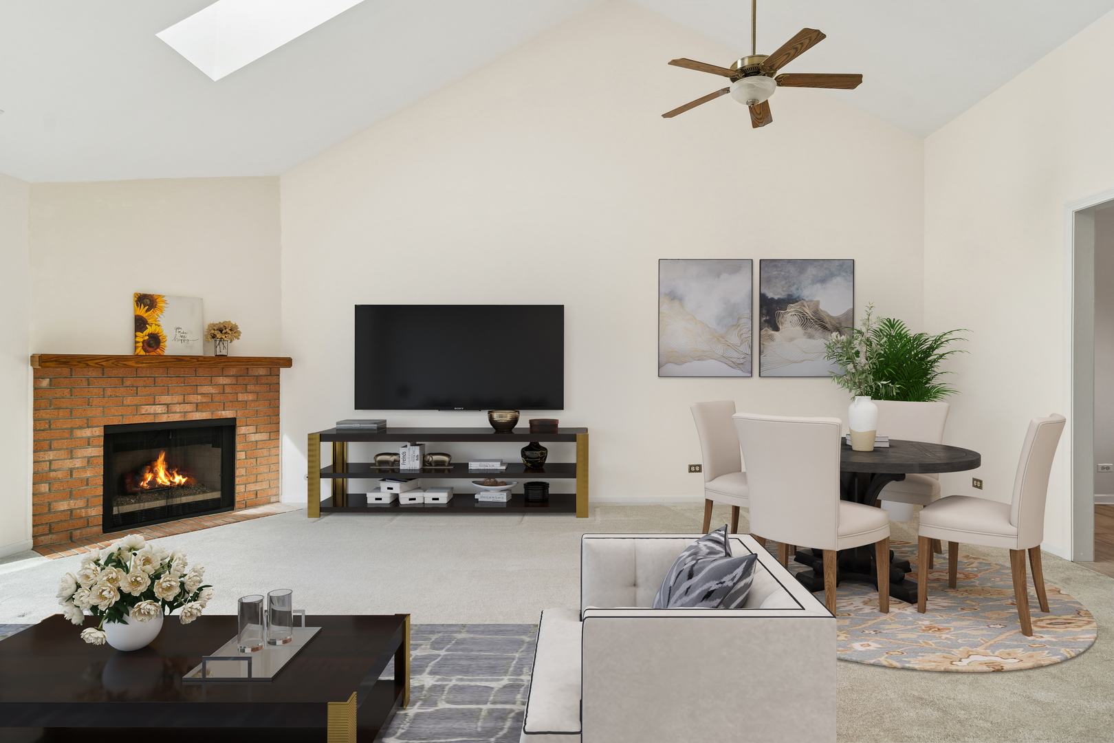 534 Park View Terrace, Unit 534 Buffalo Grove, IL 60089 - Photo 5 of 17 a living room with furniture a fireplace and a flat screen tv