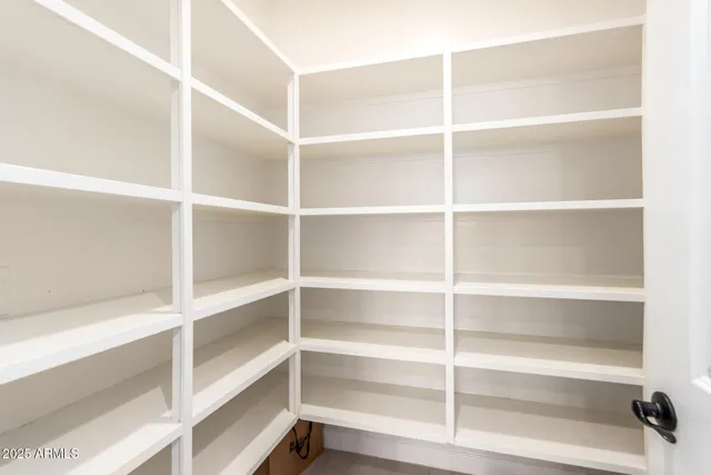 a view of walk in closet with empty racks